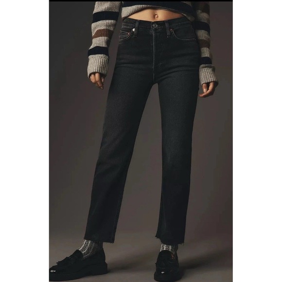 RE/DONE‎ Size 24 (28x26) 70s High-Rise Stove Pipe Jeans Button Fly Faded Black